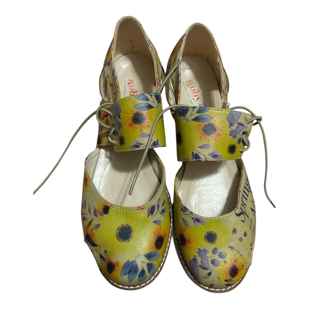Ballerinas Goby Sunflower Floral Lace-Up Comfort Flats Mary Jane Boho